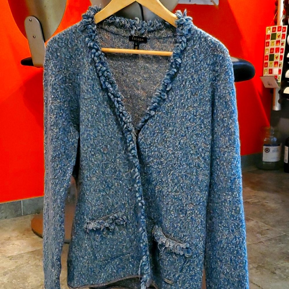 Escada aqua and gold cardigan